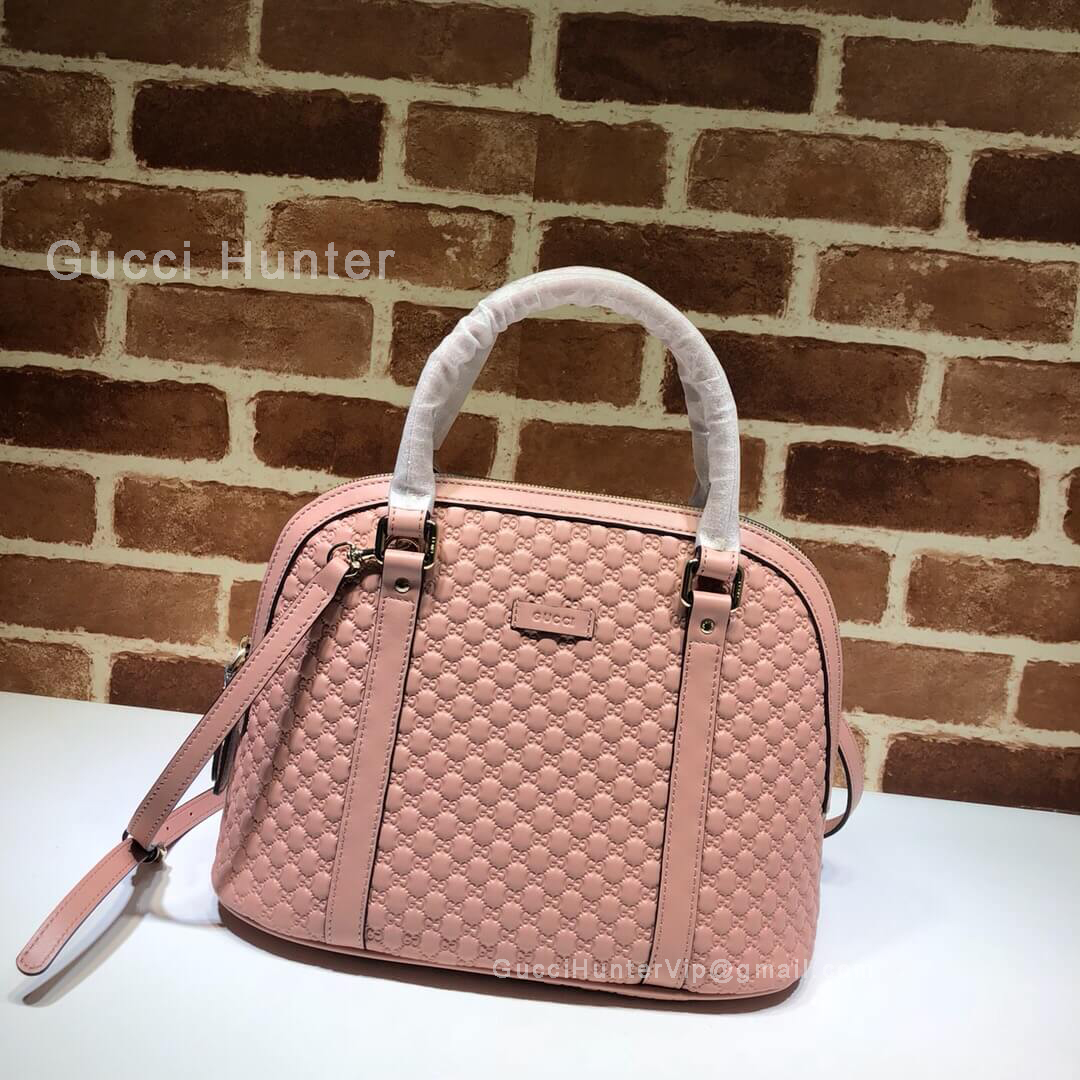 Gucci Micro GG Leather Convertible Medium Dome Top Handle Bag Pink 449663
